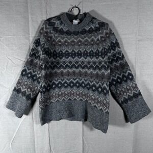 Wilfred Aritzia Fair Isle Wool Blend Mock Neck Sweater Grey Small 129492